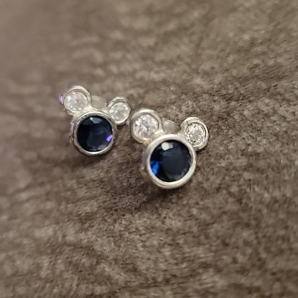 DISNEY Sterling 925 Blue Swarovski Crystal Mickey Mouse Earrings